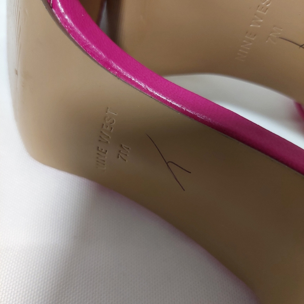 Nine West Hot Pink Strappy Open-Toe Heels with Gold Accents - Picture 5 of 5